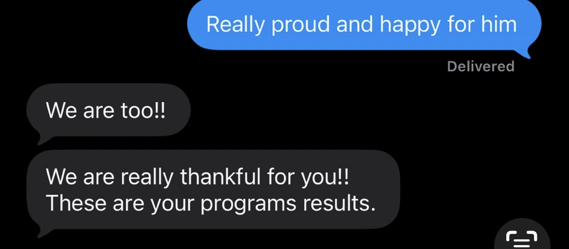 Parent text message about winning run and program results