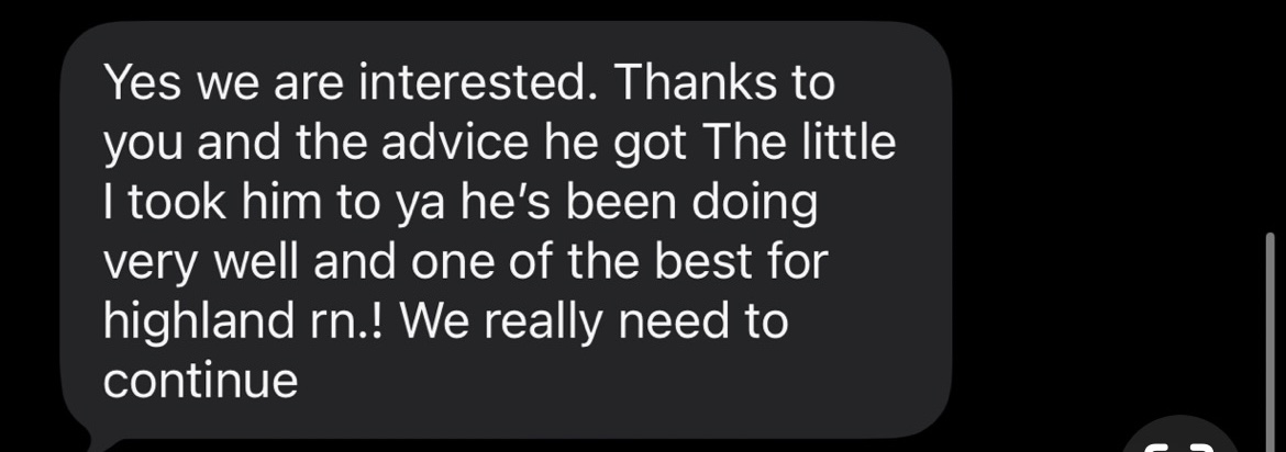 Parent text message about player being one of the best